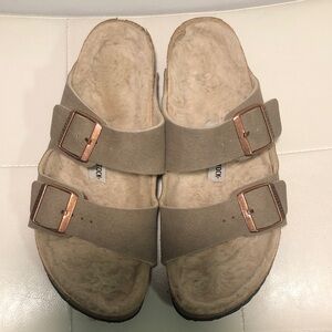 Birkenstock Beige Suede Shearling Sandals